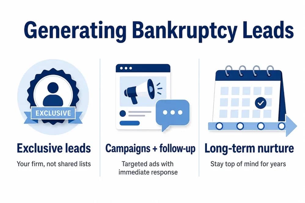 Infographic: exclusive bankruptcy leads, campaigns with follow-up, and long-term nurture